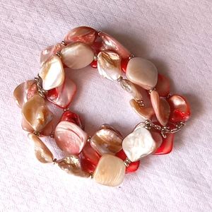 Triple Strand Dyed Natural Shell Bracelet Stretches to 8.5"